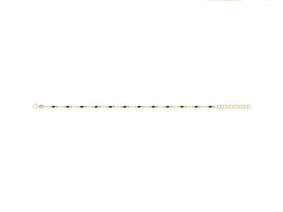 Cadena De Tobillo Bolas De Esmalte Negro Con Cadena, 24,53cm, Oro Amarillo De 18 Quilates