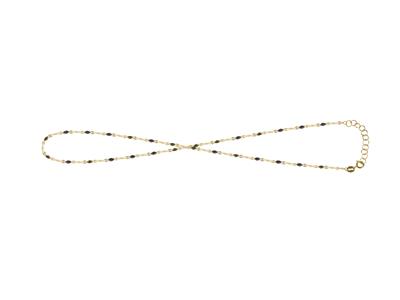 Cadena De Mano, Bolas De Esmalte Negro En Cadena, 173cm, Oro Amarillo De 18 K
