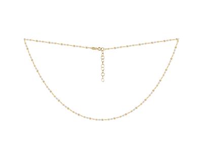 Collar Con Cuentas De Esmalte Blanco En Cadena De Eslabones, 42+3 Cm, Oro Amarillo De 18 Quilates - Imagen Estandar - 2