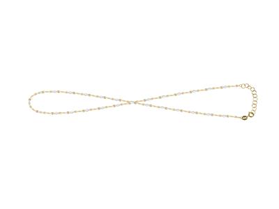 Cadena De Muñeca, Bolas De Esmalte Blanco En Cadena, 173cm, Oro Amarillo De 18 K