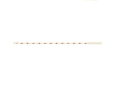 Tobillera Bolas De Esmalte Rojo En Cadena, 24,53cm, Oro Amarillo De 18 Quilates