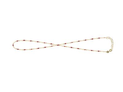 Cadena Para La Mano, Bolas De Esmalte Rojo En Cadena, 173cm, Oro Amarillo De 18 K