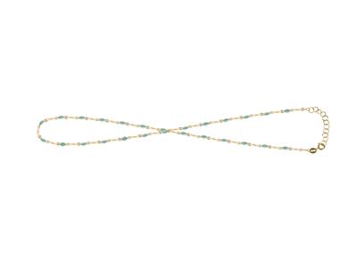 Cadena De Mano, Perlas De Esmalte Turquesa En Cadena, 173cm, Oro Amarillo De 18 K