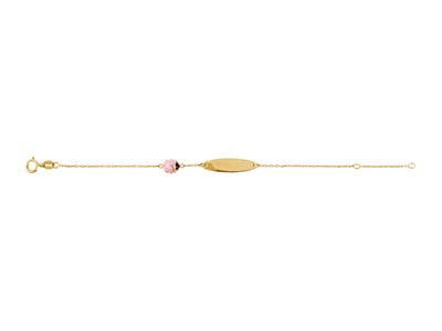 Collar Mariquita 5 Mm, Esmalte Rosa Y Óxidos De Circonio, Placa Oval 7 X 2 Mm, 12-14 Cm, Oro Amarillo 18 Kt - Imagen Estandar - 1