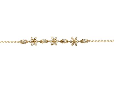 Pulsera Con Flores Alternas, Diamantes 0,14ct, 18cm, Oro Amarillo 18 Kt