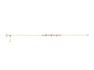 Pulsera Con Flores Alternas, Diamantes 0,14ct, 18cm, Oro Amarillo 18 Kt - Imagen Estandar - 2