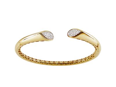 Pulsera Jonc, Bordes Biselados, Diamantes 0,35ct, 57 X 46 Mm, Oro Amarillo 18 Kt