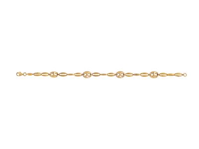 Pulsera Alternada 13, Granos De Café 8 MM Y Malla Ovalada 5 Mm, 19,50 Cm, Oro Amarillo 18 Kt