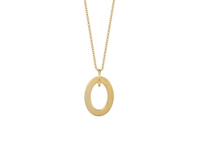 Collar Colgante Ovalado 20 X 27 Mm,tubo Cuadrado 4 Mm, 45 Cm, Oro Ama Rillo 18 Kt - Imagen Estandar - 1