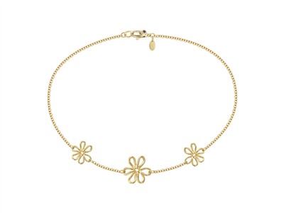 Collar Boh}me 2 Motivos Flor 17 MM Y 1 Motivo Flor 20 Mm, 45 Cm, Oro Amarillo 18 Kt - Imagen Estandar - 1