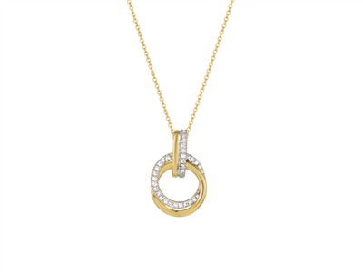 Collar Crculo Doble Con Colgante, Altura 17 Mm, Diamantes 0,09 Ct, 4042 Cm, Oro Amarillo 18 Kt