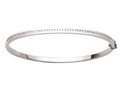 Brazalete Rígido De 3 mm, Borde Liso, Interior De Circonitas, 63 X 52 mm, Oro Blanco De 18 K - Imagen Estandar - 1