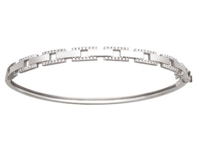Brazalete Rígido Con Eslabones Rectangulares Lisos Y Circonitas 60x50 mm, Oro Blanco De 18 K - Imagen Estandar - 1
