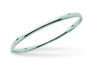 Brazalete Tipo Jonc Con Apertura, Alambre Ovalado De 4 mm, Forma Ovalada De 58 mm, Oro Blanco Rodiado De - Imagen Estandar - 1