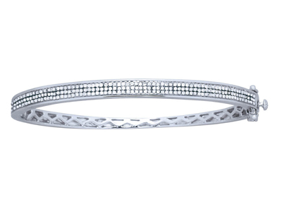 Brazalete Engastado En 3 Hileras, Diamantes De 0,70 Ct, 60 X 50 mm, Oro Blanco De 18 K - Imagen Estandar - 1