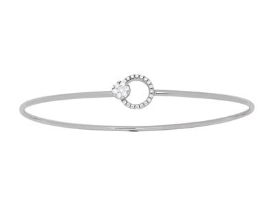 Brazalete Tipo Esclava, Crculo Calado Y Hebilla, Diamantes De 0,15 Ct, 58mm, Oro Blanco De 18 K