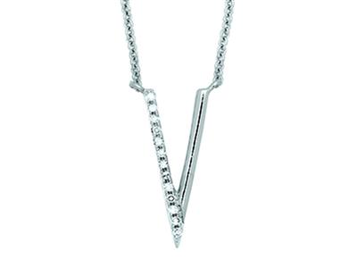 Collar Motivo V Modelo Pequeño, Diamantes De 0,05 Ct, 40-45cm, Oro Blanco De 18 K
