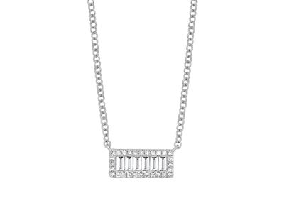 Collar Con Motivo Rectangular, Baguette De 0,24 Ct Y Diamantes Redondos, 42-45 cm, Oro Blanco De 18 K - Imagen Estandar - 2