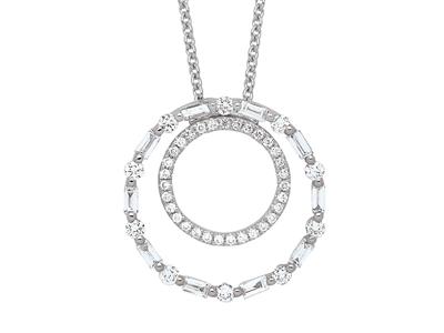 Collar De Diamantes De Doble Crculo 0,44 Ct, 38-40cm, Oro Blanco De 18 K