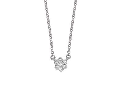 Collar Petite Fleur Solitaire, Diamantes De 0,04 Ct, 42-44-45cm, Oro Blanco De 18 K