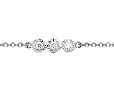 Pulsera 3 Medallones Con Engaste Ilusin, Diamantes De 0,03 Ct, 16-17-18 Cm, Oro Blanco 18k