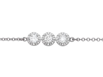 Pulsera Con 3 Pastillas Engaste Ilusión, Diamantes De 0,10 Ct, 16-17-18 cm, Oro Gris 18k - Imagen Estandar - 2