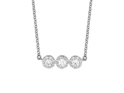 Collar Con 3 Discos Engaste Ilusin, Diamantes De 0,10 Ct, 42-44-45cm, Oro Gris De 18 K