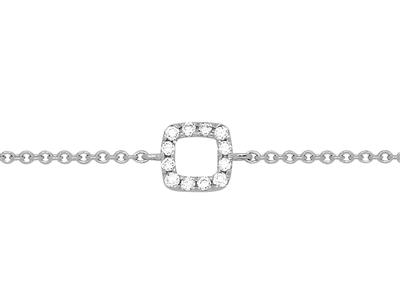 Pulsera Con Motivo Cuadrado En Cadena, Diamantes 0,05ct, 15-17-18 Cm, Oro Blanco 18k