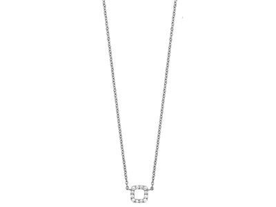 Collar Con Diseño Cuadrado Y Cadena, Diamantes De 0,05 Ct, 4042cm, Oro Blanco De 18 K