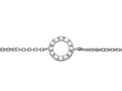 Pulsera Con Motivo Circular Y Cadena, Diamantes De 0,05 Ct, 15-17-18cm, Oro Blanco De 18 K