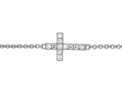 Pulsera Cruz Sobre Cadena, Diamantes 0,04ct, 15-17-18 Cm, Oro Blanco 18k - Imagen Estandar - 2