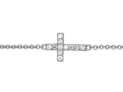 Pulsera Con Cruz En Cadena, Diamantes 0,04 Ct, 15-17-18 cm, Oro Blancode 18 K - Imagen Estandar - 2