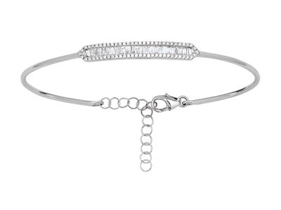 Brazalete Tipo Esclava, Diamantes Redondos Y Baguettes De 0,48 Ct, 58 X 48mm, Oro Blanco De 18 K