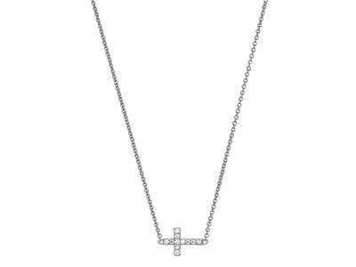 Collar De Cruz Sobre Cadena De Diamantes De 0,04 Ct, 38-40 Cm, Oro Blanco De 18 Quilates - Imagen Estandar - 1