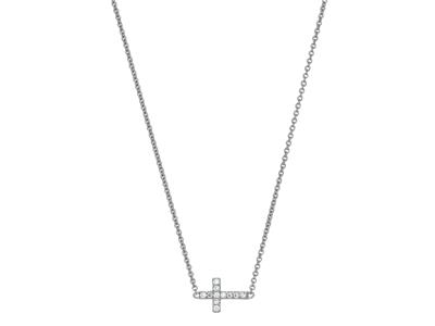Gargantilla Con Cruz Y Cadena De Diamantes De 0,04 Ct, 38-40 Cm, Oro Blanco De 18 K