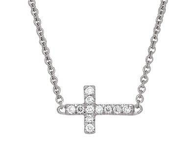 Collar De Cruz Sobre Cadena De Diamantes De 0,04 Ct, 38-40 Cm, Oro Blanco De 18 Quilates - Imagen Estandar - 2