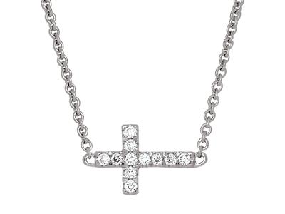 Gargantilla Con Cruz Y Cadena De Diamantes De 0,04 Ct, 38-40 Cm, Oro Blanco De 18 K - Imagen Estandar - 2
