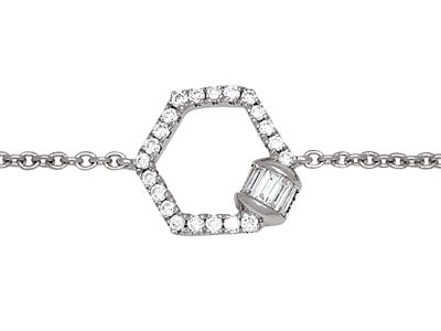 Pulsera De Cadena Con Corte De Diamantes Pentagonal, Redondos Y Baguette 0,15 Ct, 16-17-18 cm, Oro Blanco - Imagen Estandar - 2