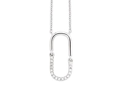 Collar, Forma Oval, Diamantes 0,05ct, 38-40-42 Cm, Oro Blanco 18k - Imagen Estandar - 1