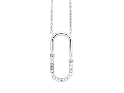 Collar Articulado Con Motivo Ovalado, Diamantes De 0,05 Ct, 38-40-42cm, Oro Blanco De 18 K