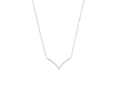 Collar Alas De Gaviota, Diamantes 0,17 Ct, 40-42-45cm, Oro Blanco De 18 K