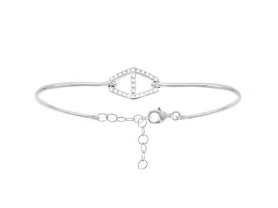 Brazalete De Losange Con Cadena, Diamantes De 0,10 Ct, Diámetro Interior 56 X 50mm, Oro Blanco De 18 K