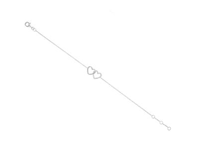 Pulsera De Cadena Con Doble Corazn, Diamantes De 0,07 Ct, 16-17-18cm, Oro Blanco De 18 K