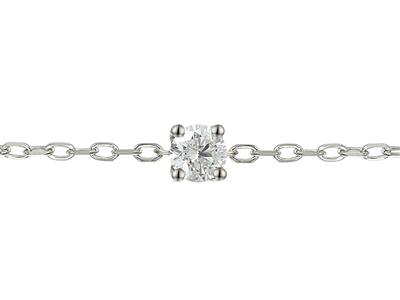 Pulsera Con Solitario De Malla Forzada, Diamante De 0,10 Ct, 17cm, Oro Blanco De 18 K