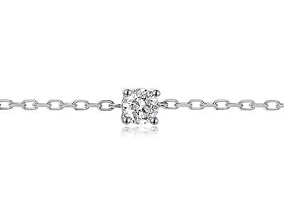 Pulsera Con Solitario De Malla Forzada, Diamante De 0,15 Ct, 17cm, Oro Blanco De 18 K