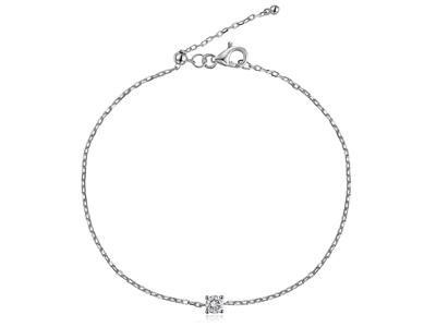 Pulsera Con Solitario De Malla Forzada, Diamante De 0,20 Ct, 17 cm, Oro Gris De 18 K - Imagen Estandar - 2