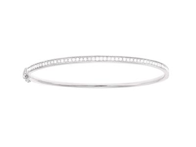 Brazalete Tipo Esclava Con Bisagra De 58 X 50mm, Diamantes De 0,70 Ct, Oro Blanco De 18 K