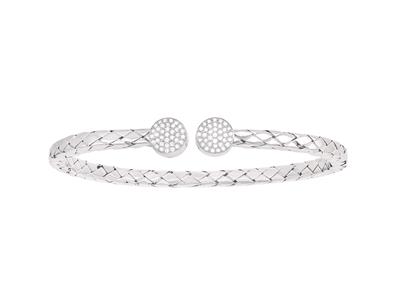 Brazalete Abierto Trenzado Con 2 Discos De Diamantes De 0,36 Ct, 48 X 58mm, Oro Blanco De 18 K