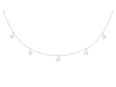 Coll Pampilles Etoiles Diamants 0,15ct Or Gris 18k 404245cm Msq