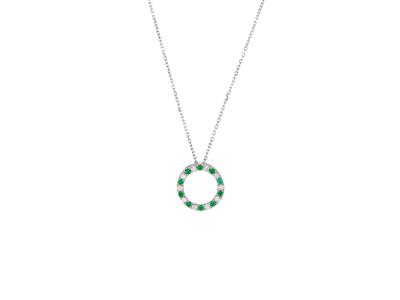 Collar Crculo De 15mm, Diamantes De 0,25 Ct Y Esmeraldas De 0,29 Ct,40-42-45cm, Oro Blanco De 18 K
